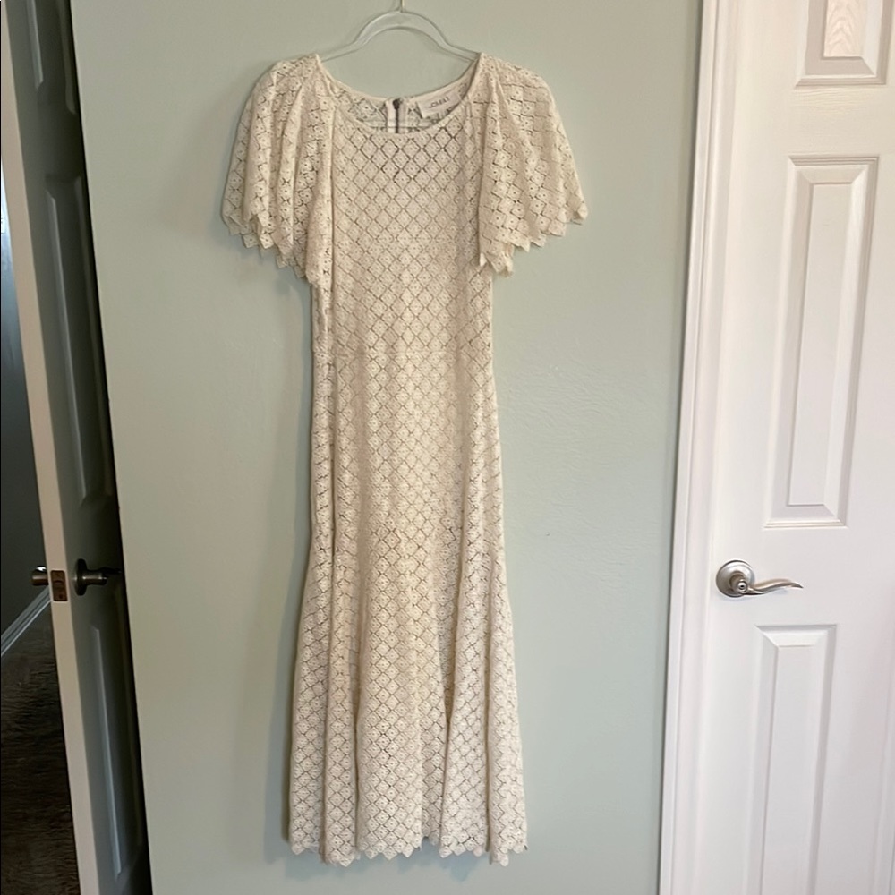 THE GREAT. Cream Ruffled Tiered Maxi Dress